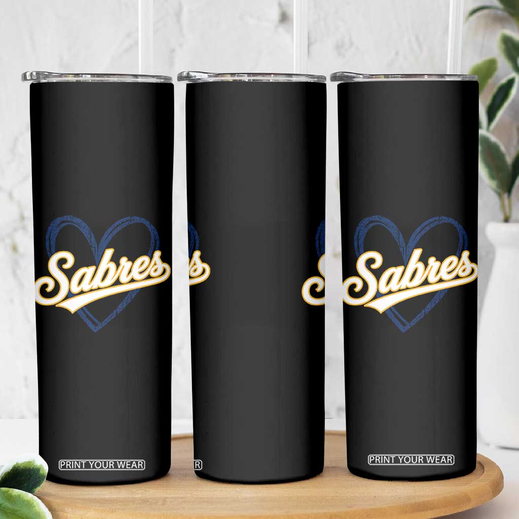 Vintage 70s Sabres Name Heart Script Style Skinny Tumbler Retro Distressed Tailgate Spirit Sports Fan TS02 Print Your Wear