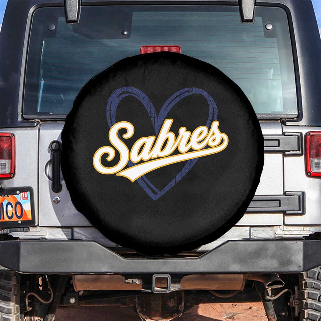 Vintage 70s Sabres Name Heart Script Style Spare Tire Cover Retro Distressed Tailgate Spirit Sports Fan TS02 No hole Black Print Your Wear