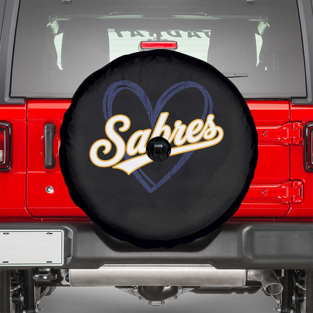 Vintage 70s Sabres Name Heart Script Style Spare Tire Cover Retro Distressed Tailgate Spirit Sports Fan TS02 Black Print Your Wear