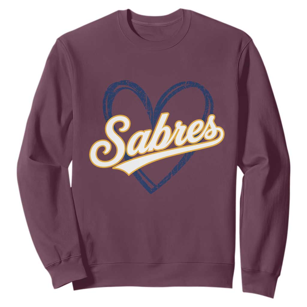 Vintage 70s Sabres Name Heart Script Style Sweatshirt Retro Distressed Tailgate Spirit Sports Fan TS02 Maroon Print Your Wear