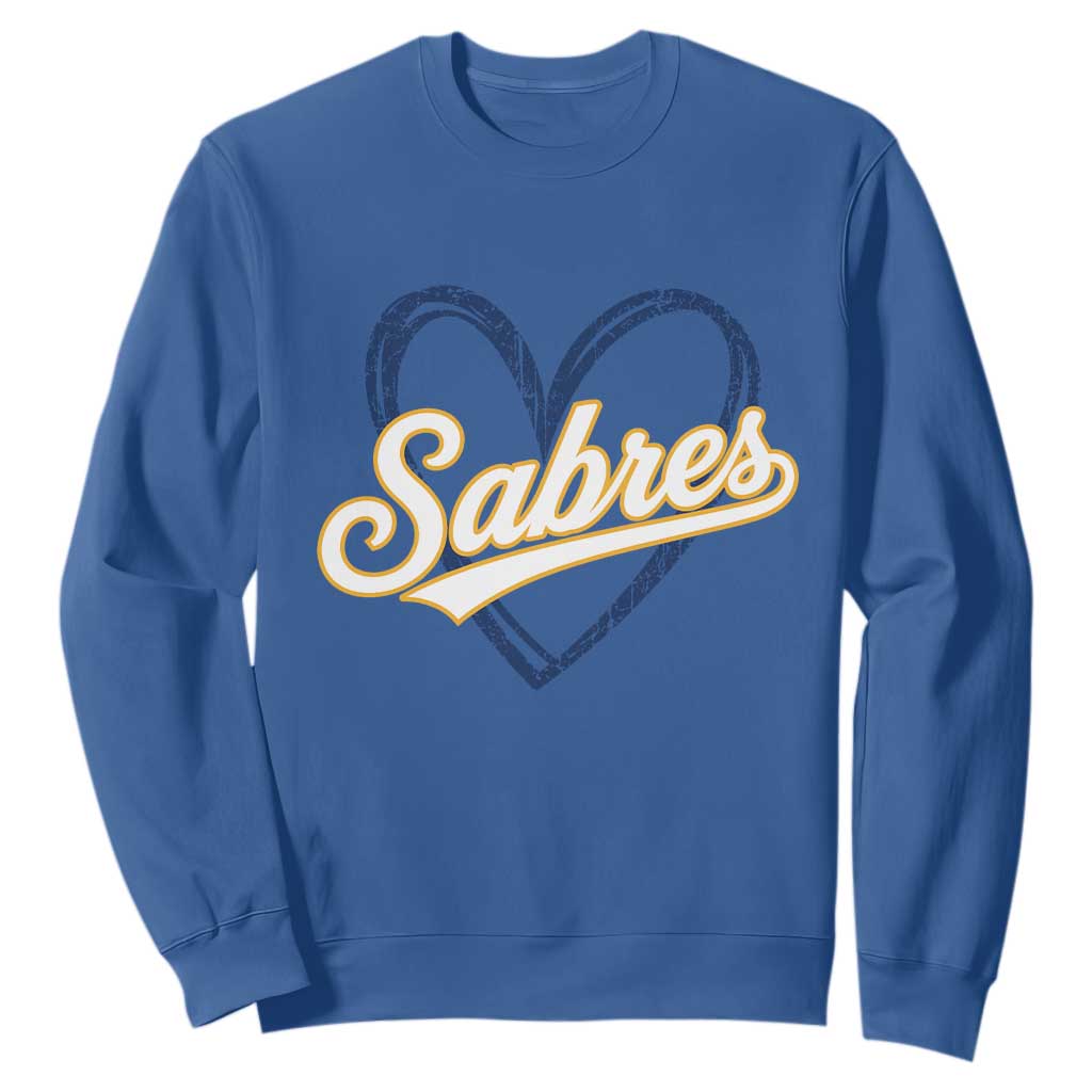 Vintage 70s Sabres Name Heart Script Style Sweatshirt Retro Distressed Tailgate Spirit Sports Fan TS02 Royal Blue Print Your Wear