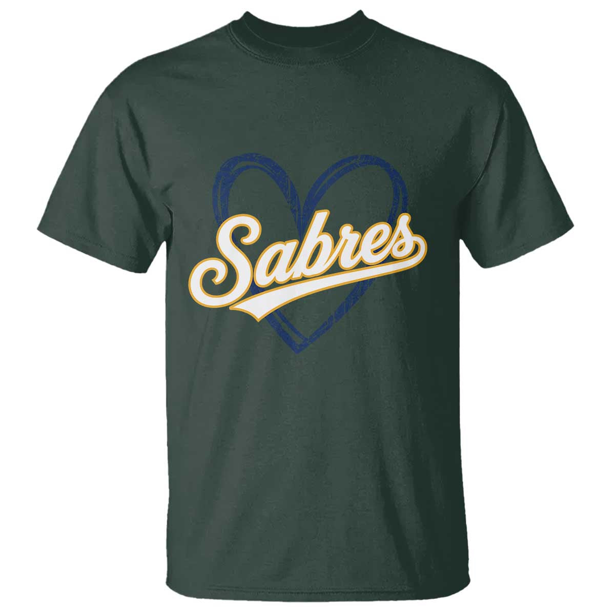 Vintage 70s Sabres Name Heart Script Style T Shirt Retro Distressed Tailgate Spirit Sports Fan TS02 Dark Forest Green Print Your Wear