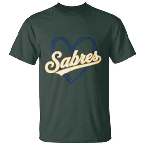 Vintage 70s Sabres Name Heart Script Style T Shirt Retro Distressed Tailgate Spirit Sports Fan TS02 Dark Forest Green Print Your Wear
