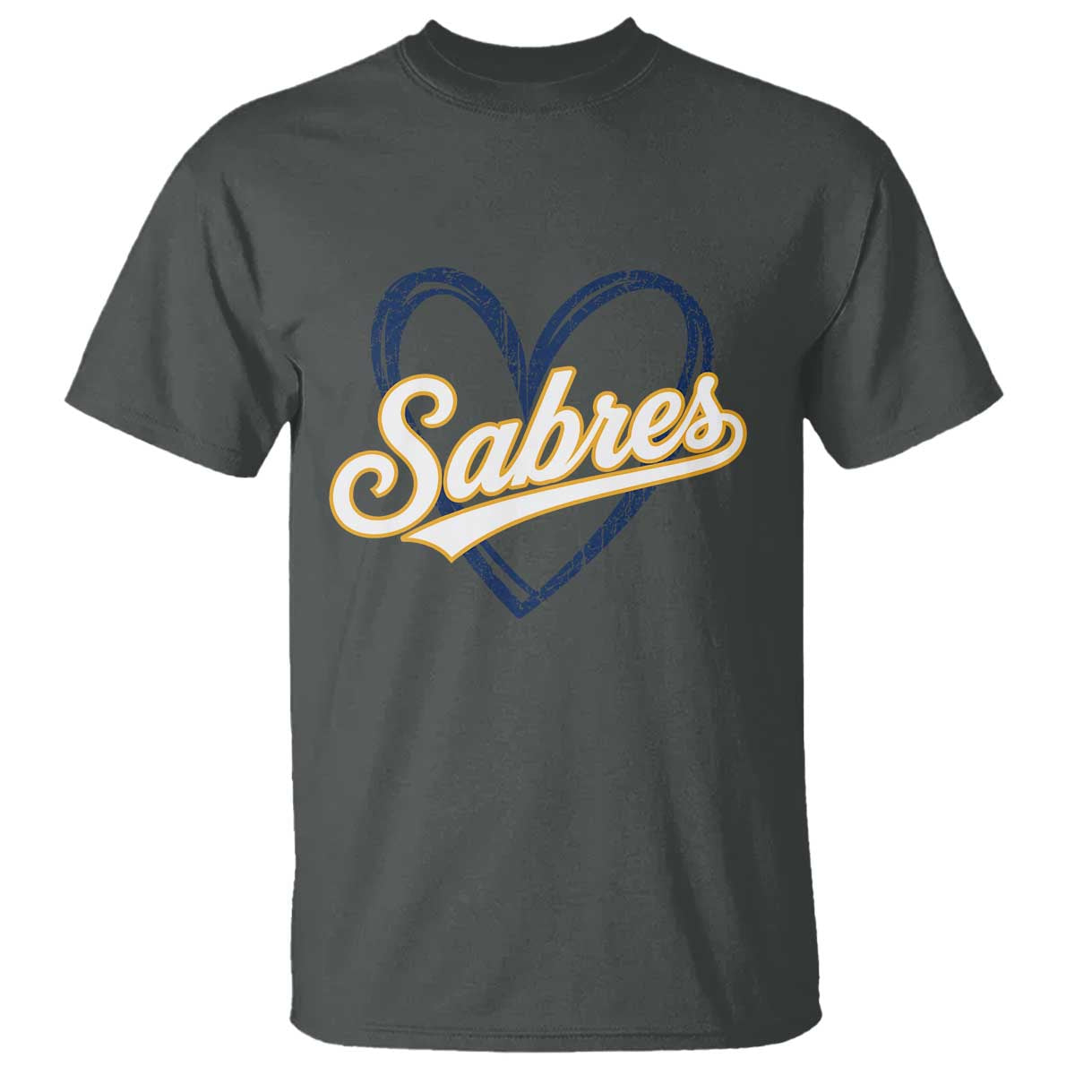 Vintage 70s Sabres Name Heart Script Style T Shirt Retro Distressed Tailgate Spirit Sports Fan TS02 Dark Heather Print Your Wear