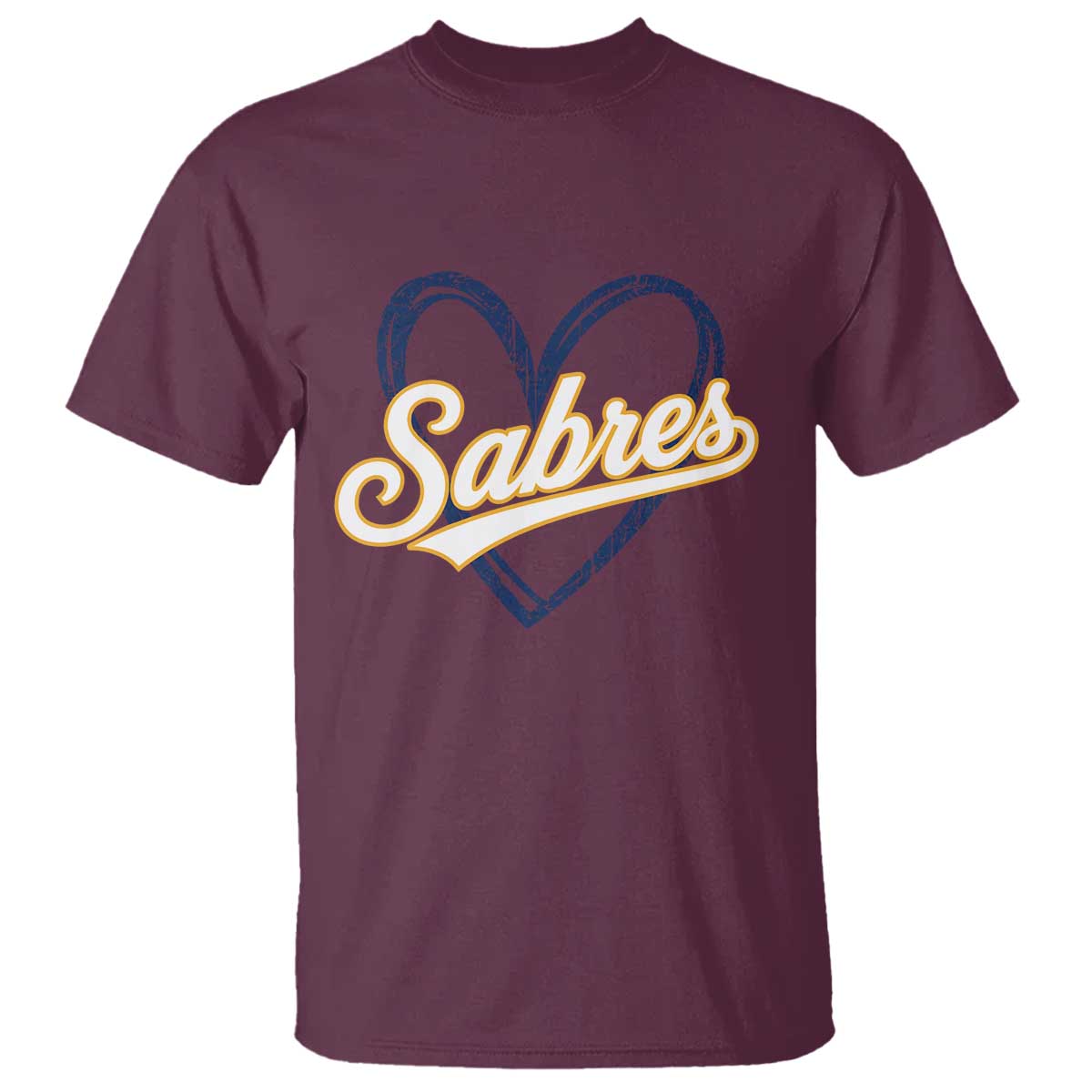 Vintage 70s Sabres Name Heart Script Style T Shirt Retro Distressed Tailgate Spirit Sports Fan TS02 Maroon Print Your Wear