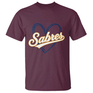 Vintage 70s Sabres Name Heart Script Style T Shirt Retro Distressed Tailgate Spirit Sports Fan TS02 Maroon Print Your Wear