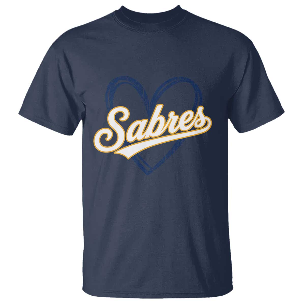 Vintage 70s Sabres Name Heart Script Style T Shirt Retro Distressed Tailgate Spirit Sports Fan TS02 Navy Print Your Wear