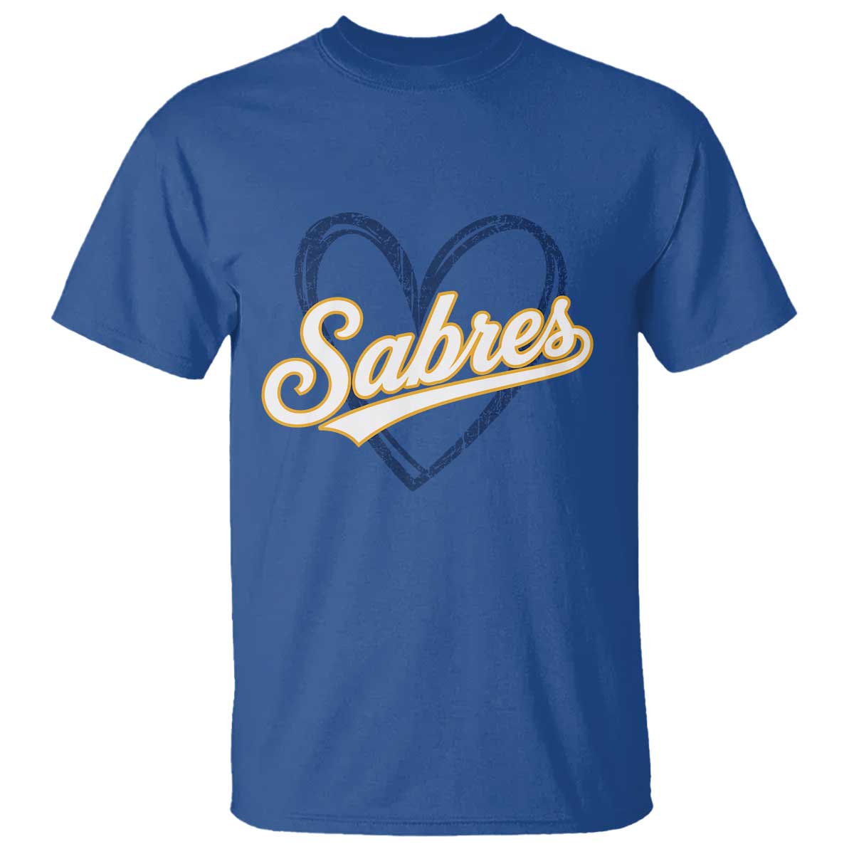 Vintage 70s Sabres Name Heart Script Style T Shirt Retro Distressed Tailgate Spirit Sports Fan TS02 Royal Blue Print Your Wear