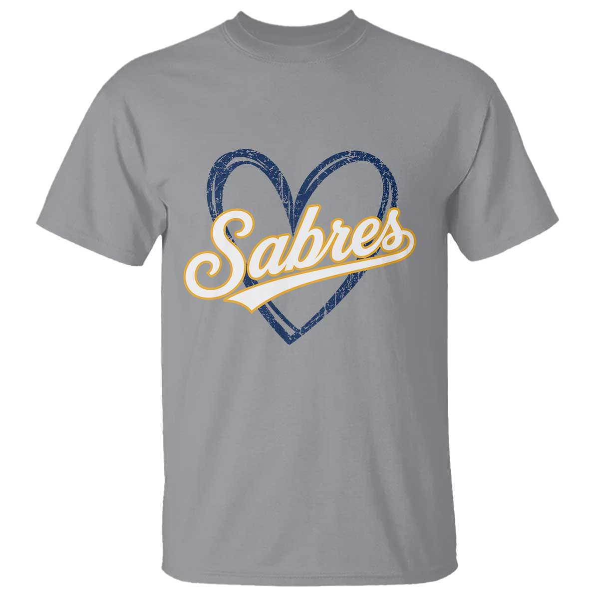 Vintage 70s Sabres Name Heart Script Style T Shirt Retro Distressed Tailgate Spirit Sports Fan TS02 Sport Gray Print Your Wear