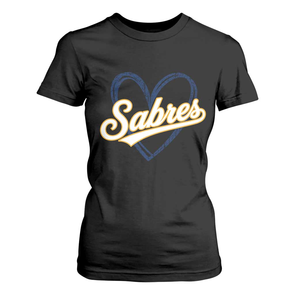 Vintage 70s Sabres Name Heart Script Style T Shirt For Women Retro Distressed Tailgate Spirit Sports Fan TS02 Black Print Your Wear