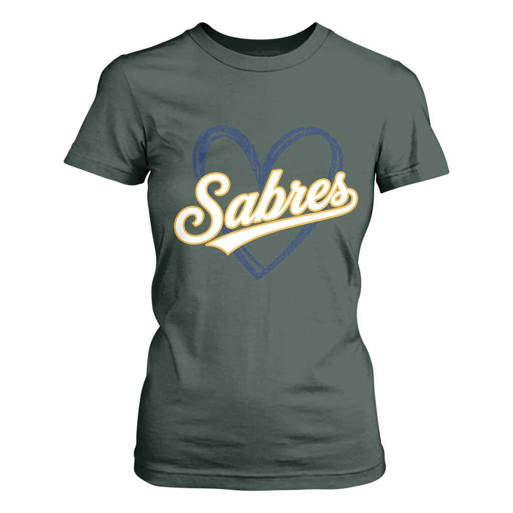 Vintage 70s Sabres Name Heart Script Style T Shirt For Women Retro Distressed Tailgate Spirit Sports Fan TS02 Dark Forest Green Print Your Wear