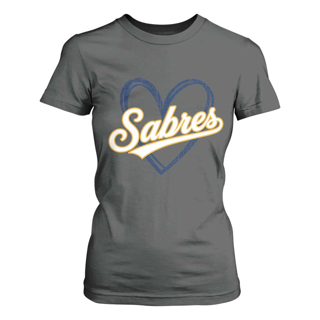 Vintage 70s Sabres Name Heart Script Style T Shirt For Women Retro Distressed Tailgate Spirit Sports Fan TS02 Dark Heather Print Your Wear
