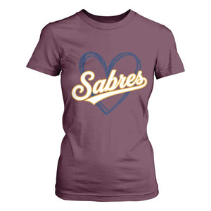 Vintage 70s Sabres Name Heart Script Style T Shirt For Women Retro Distressed Tailgate Spirit Sports Fan TS02 Maroon Print Your Wear