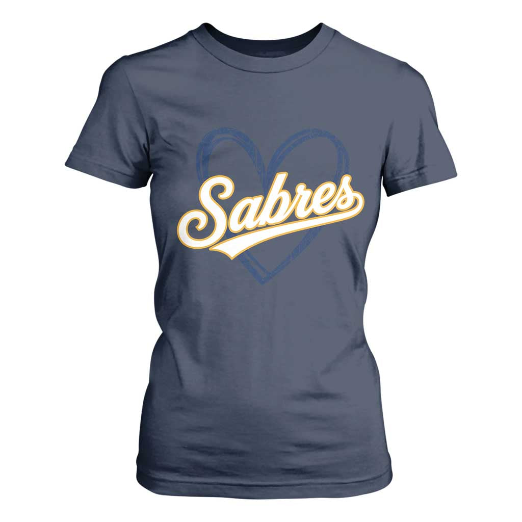 Vintage 70s Sabres Name Heart Script Style T Shirt For Women Retro Distressed Tailgate Spirit Sports Fan TS02 Navy Print Your Wear
