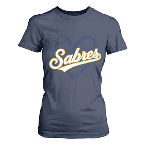 Vintage 70s Sabres Name Heart Script Style T Shirt For Women Retro Distressed Tailgate Spirit Sports Fan TS02 Navy Print Your Wear
