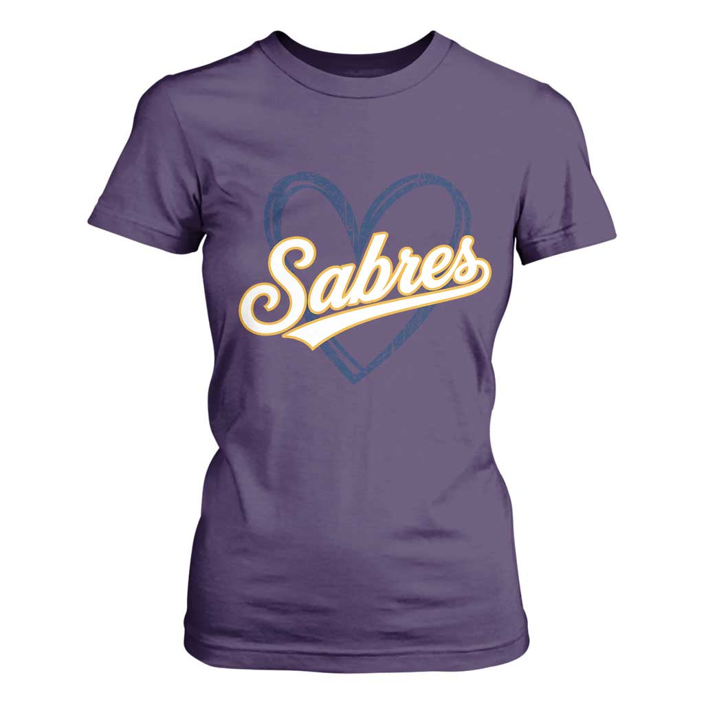 Vintage 70s Sabres Name Heart Script Style T Shirt For Women Retro Distressed Tailgate Spirit Sports Fan TS02 Purple Print Your Wear