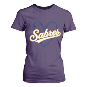 Vintage 70s Sabres Name Heart Script Style T Shirt For Women Retro Distressed Tailgate Spirit Sports Fan TS02 Purple Print Your Wear