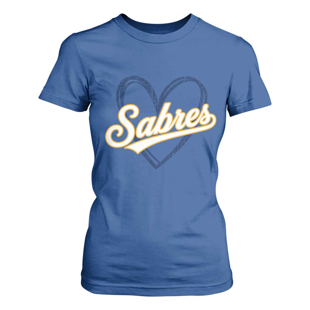 Vintage 70s Sabres Name Heart Script Style T Shirt For Women Retro Distressed Tailgate Spirit Sports Fan TS02 Royal Blue Print Your Wear
