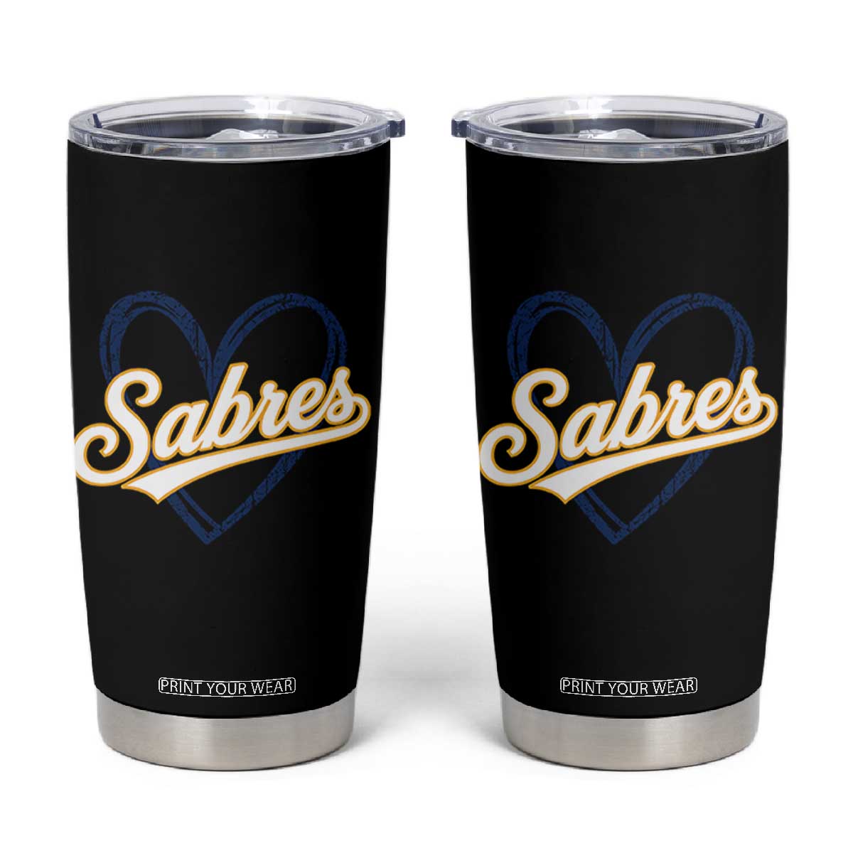 Vintage 70s Sabres Name Heart Script Style Tumbler Cup Retro Distressed Tailgate Spirit Sports Fan TS02 Black Print Your Wear