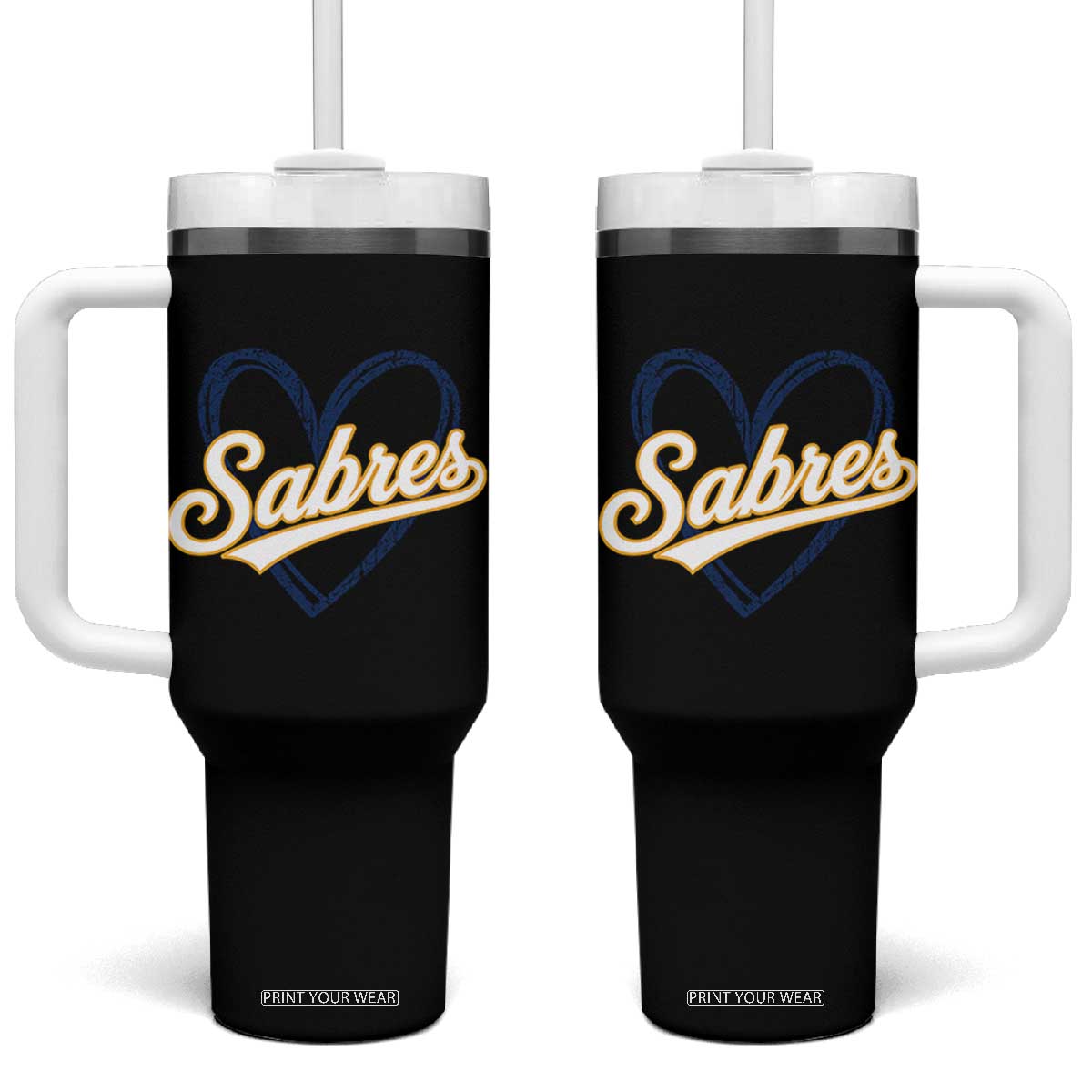 Vintage 70s Sabres Name Heart Script Style Tumbler With Handle Retro Distressed Tailgate Spirit Sports Fan TS02 One Size: 40 oz Black Print Your Wear
