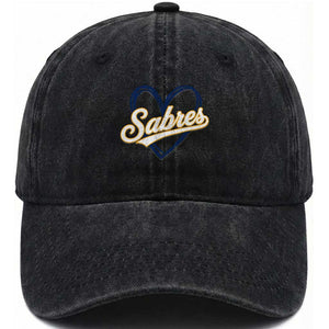 Vintage 70s Sabres Name Heart Script Style Washed Cotton Baseball Cap Retro Distressed Tailgate Spirit Sports Fan TS02 Print Your Wear