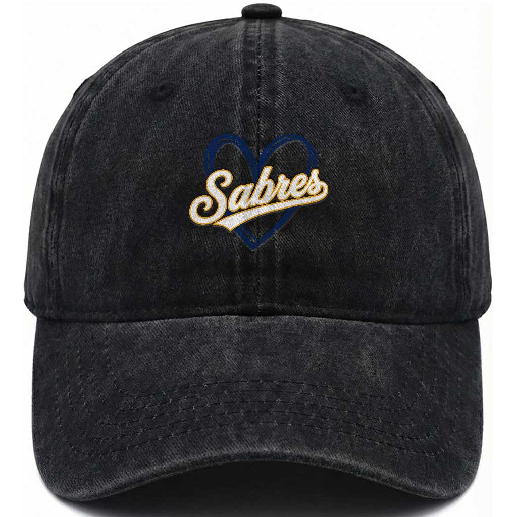 Vintage 70s Sabres Name Heart Script Style Washed Cotton Baseball Cap Retro Distressed Tailgate Spirit Sports Fan TS02 Print Your Wear