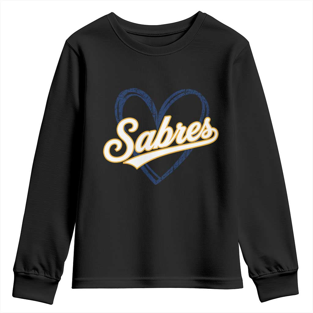 Vintage 70s Sabres Name Heart Script Style Youth Sweatshirt Retro Distressed Tailgate Spirit Sports Fan TS02 Black Print Your Wear