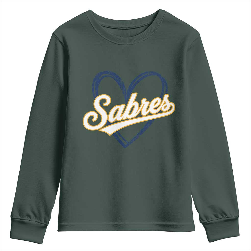 Vintage 70s Sabres Name Heart Script Style Youth Sweatshirt Retro Distressed Tailgate Spirit Sports Fan TS02 Dark Forest Green Print Your Wear