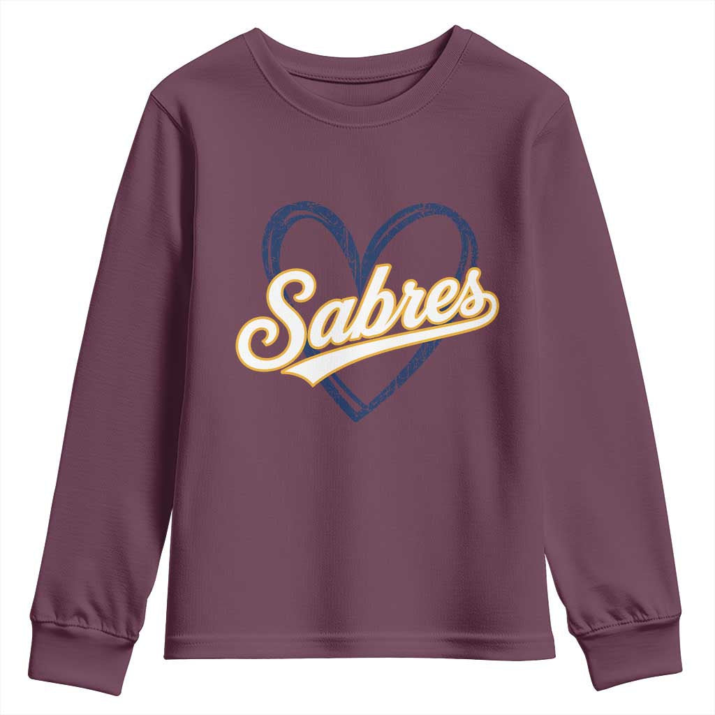 Vintage 70s Sabres Name Heart Script Style Youth Sweatshirt Retro Distressed Tailgate Spirit Sports Fan TS02 Maroon Print Your Wear