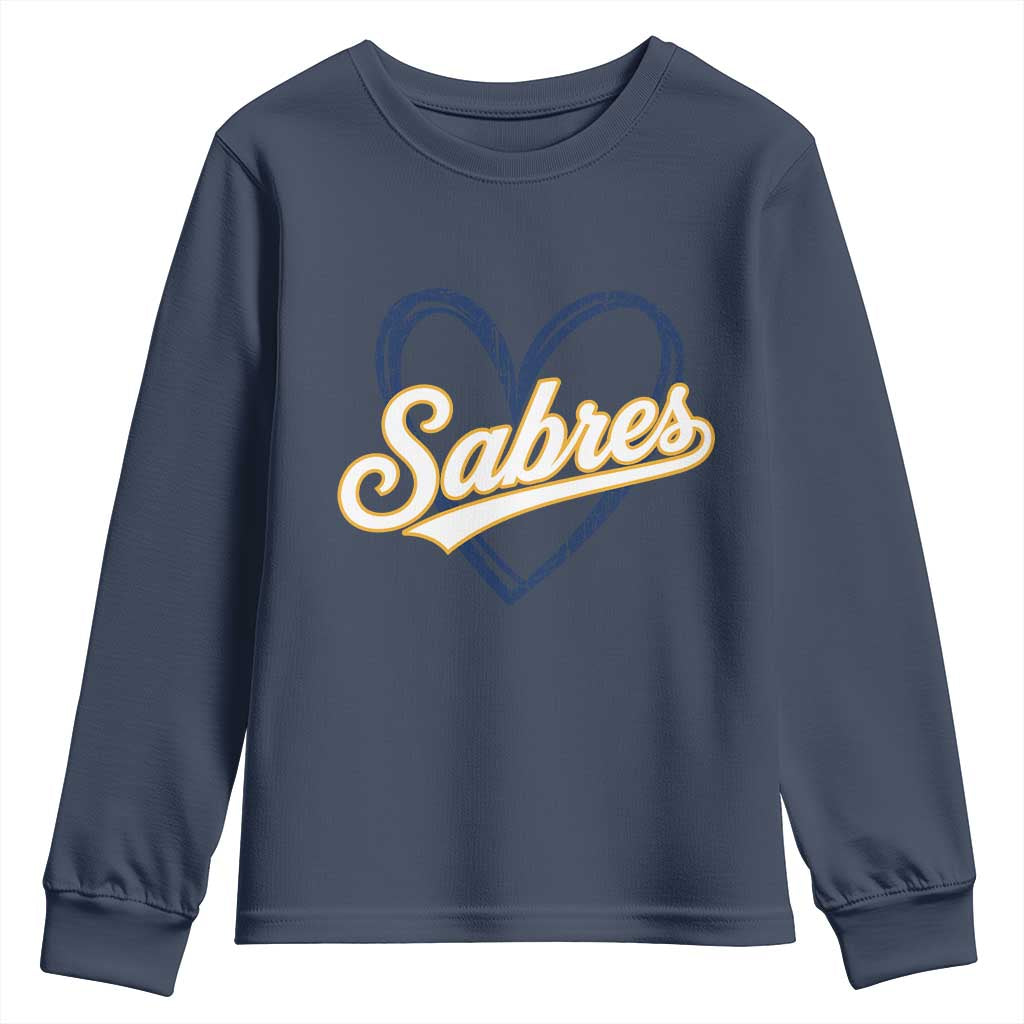 Vintage 70s Sabres Name Heart Script Style Youth Sweatshirt Retro Distressed Tailgate Spirit Sports Fan TS02 Navy Print Your Wear