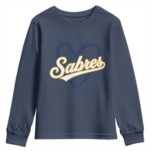 Vintage 70s Sabres Name Heart Script Style Youth Sweatshirt Retro Distressed Tailgate Spirit Sports Fan TS02 Navy Print Your Wear