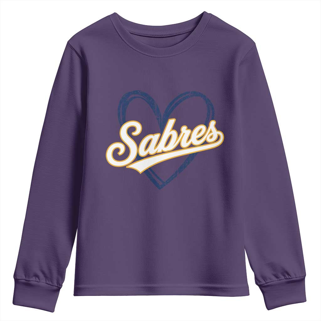 Vintage 70s Sabres Name Heart Script Style Youth Sweatshirt Retro Distressed Tailgate Spirit Sports Fan TS02 Purple Print Your Wear
