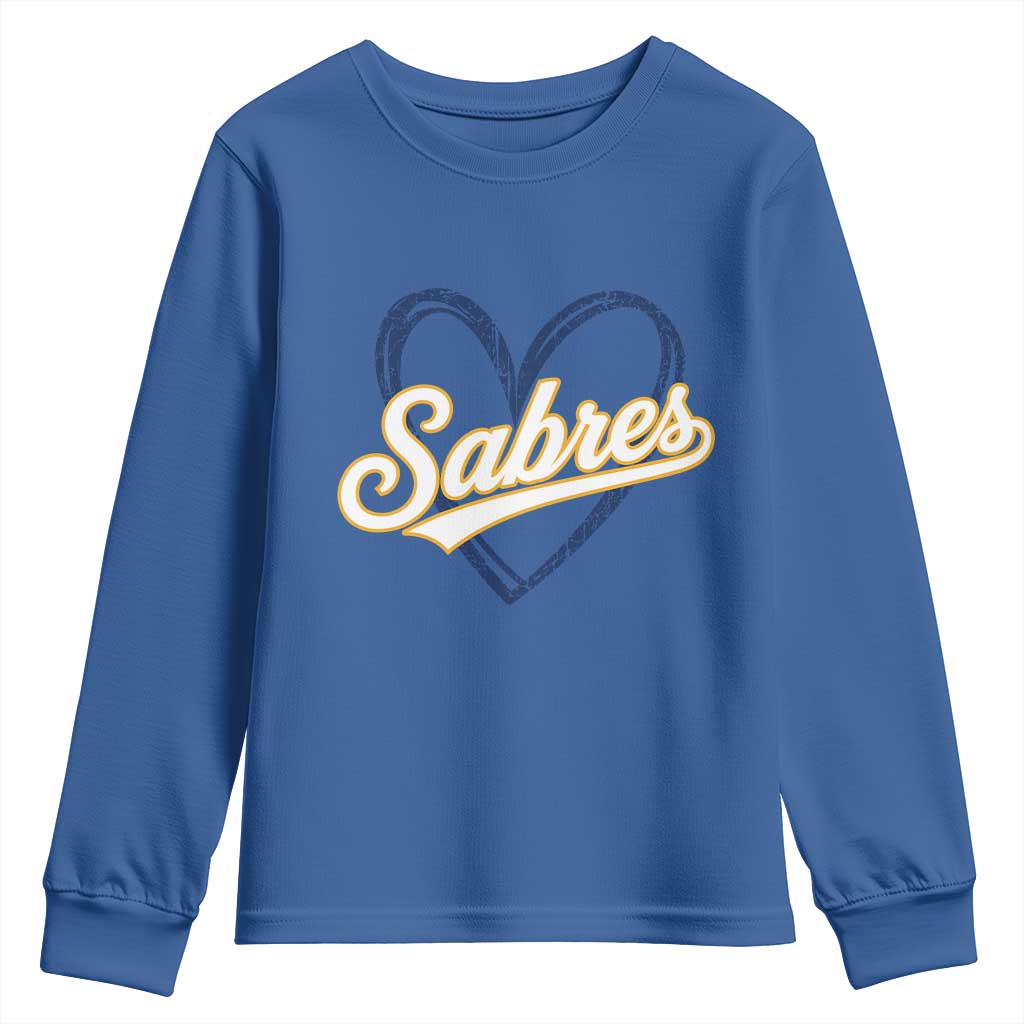 Vintage 70s Sabres Name Heart Script Style Youth Sweatshirt Retro Distressed Tailgate Spirit Sports Fan TS02 Royal Blue Print Your Wear