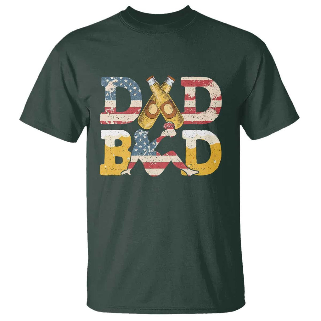 Funny Drinking Dad T Shirt Dad Bod Father Figure Beer Love American Flag TS02 Dark Forest Green Print Your Wear