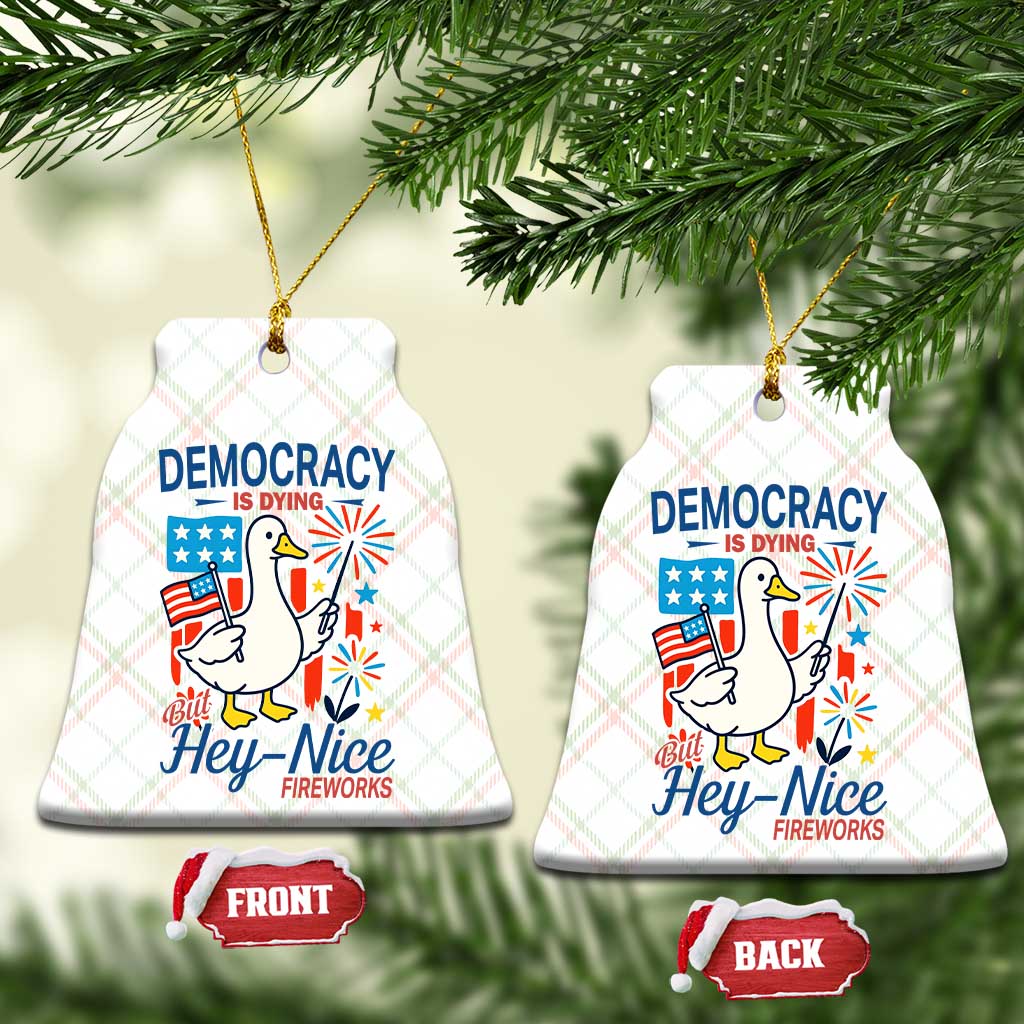 Funny Patriotic Duck Holding Firework Ceramic Ornament Funny Democracy Is Dying But Hey Nice Fireworks 4th Of July TS02 Print Your Wear