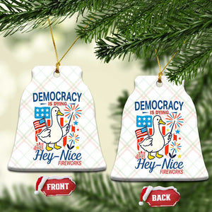 Funny Patriotic Duck Holding Firework Ceramic Ornament Funny Democracy Is Dying But Hey Nice Fireworks 4th Of July TS02 Print Your Wear