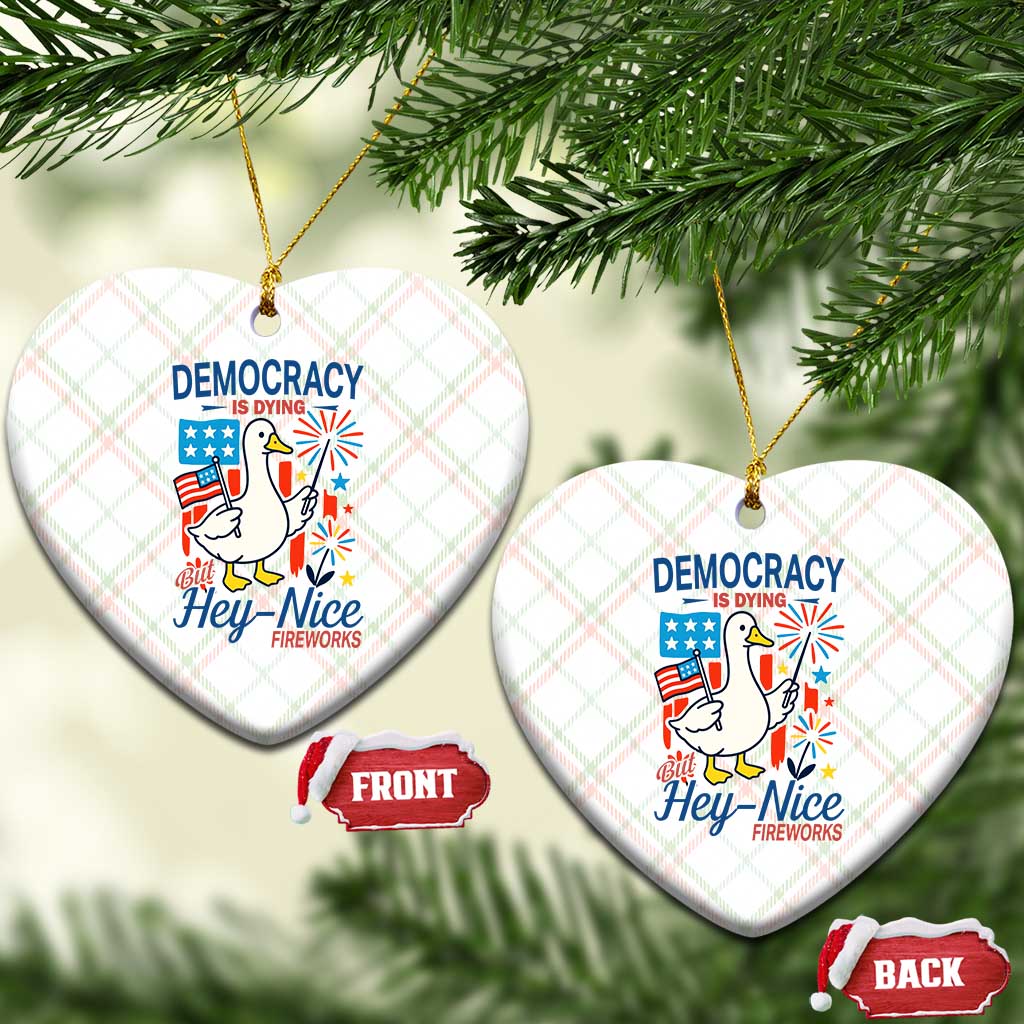 Funny Patriotic Duck Holding Firework Ceramic Ornament Funny Democracy Is Dying But Hey Nice Fireworks 4th Of July TS02 Print Your Wear