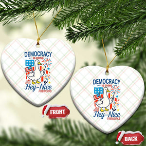 Funny Patriotic Duck Holding Firework Ceramic Ornament Funny Democracy Is Dying But Hey Nice Fireworks 4th Of July TS02 Print Your Wear