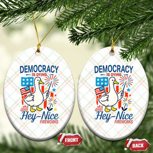 Funny Patriotic Duck Holding Firework Ceramic Ornament Funny Democracy Is Dying But Hey Nice Fireworks 4th Of July TS02 Print Your Wear