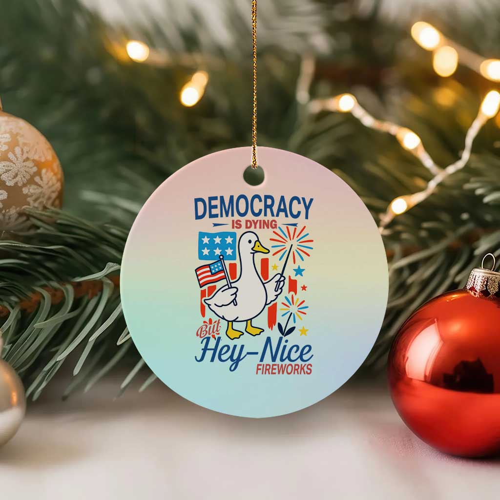 Funny Patriotic Duck Holding Firework Ceramic Ornament Funny Democracy Is Dying But Hey Nice Fireworks 4th Of July TS02 1pc Pastel Print Your Wear