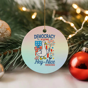 Funny Patriotic Duck Holding Firework Ceramic Ornament Funny Democracy Is Dying But Hey Nice Fireworks 4th Of July TS02 1pc Pastel Print Your Wear