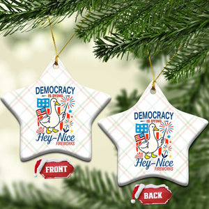 Funny Patriotic Duck Holding Firework Ceramic Ornament Funny Democracy Is Dying But Hey Nice Fireworks 4th Of July TS02 Print Your Wear