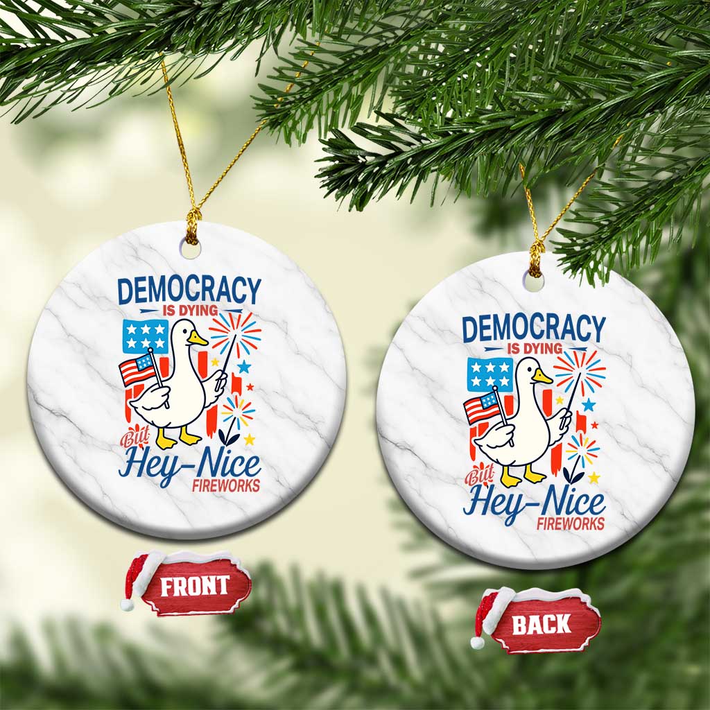 Funny Patriotic Duck Holding Firework Ceramic Ornament Funny Democracy Is Dying But Hey Nice Fireworks 4th Of July TS02 1pc White Marble Print Your Wear