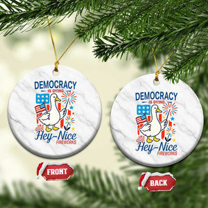 Funny Patriotic Duck Holding Firework Ceramic Ornament Funny Democracy Is Dying But Hey Nice Fireworks 4th Of July TS02 1pc White Marble Print Your Wear