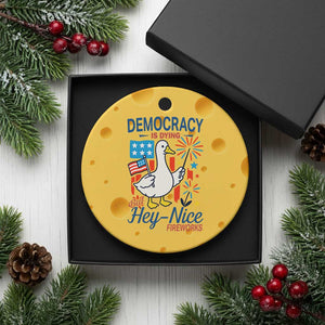 Funny Patriotic Duck Holding Firework Ceramic Ornament Funny Democracy Is Dying But Hey Nice Fireworks 4th Of July TS02 1pc Yellow Cheese Print Your Wear