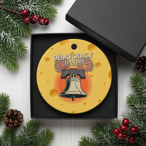 Retro 4th of July Liberty Bell Ceramic Ornament Democracy Is Dying But Hey Nice Fireworks Political Satire TS02 1pc Yellow Cheese Print Your Wear