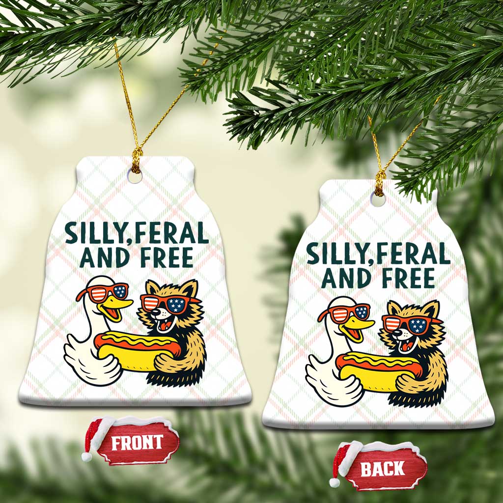 Silly Feral and Free Ceramic Ornament Funny Goose and Raccoon 4th of July Patriotic TS02 Print Your Wear
