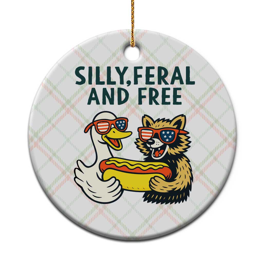 Silly Feral and Free Ceramic Ornament Funny Goose and Raccoon 4th of July Patriotic TS02 1pc Christmas Plaid Print Your Wear
