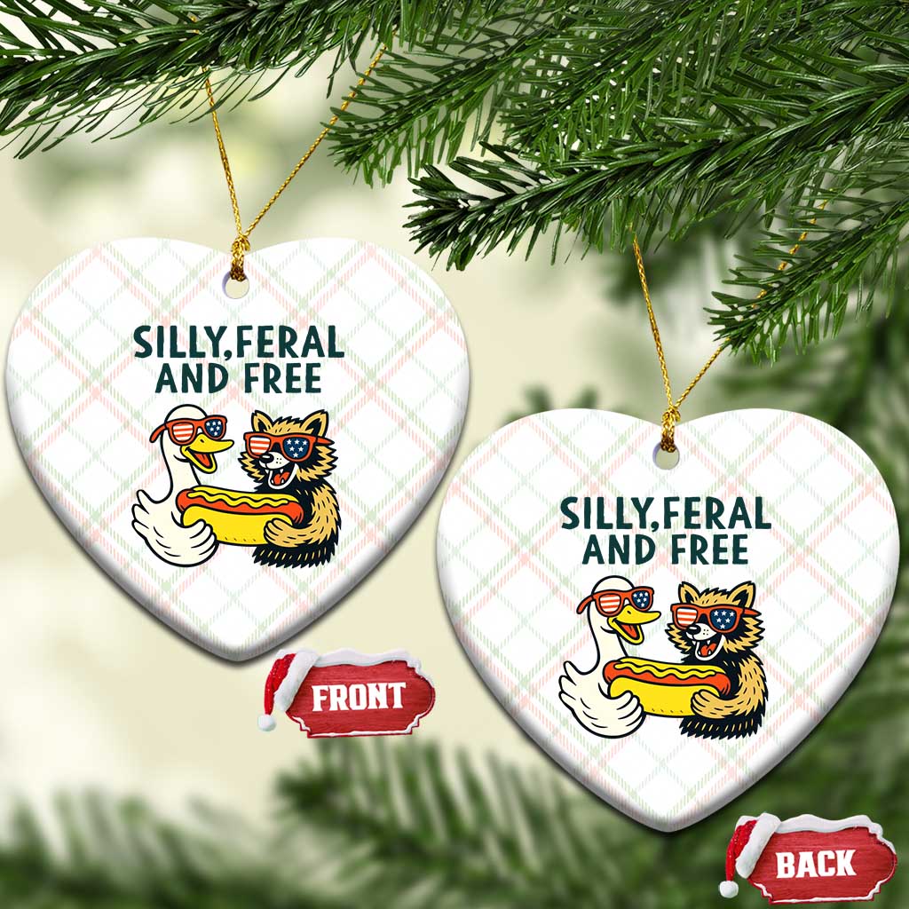 Silly Feral and Free Ceramic Ornament Funny Goose and Raccoon 4th of July Patriotic TS02 Print Your Wear
