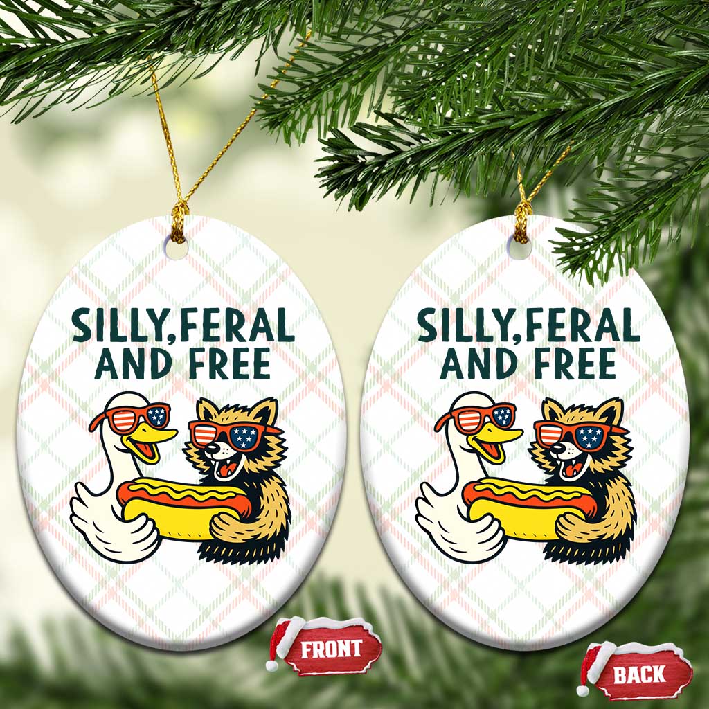Silly Feral and Free Ceramic Ornament Funny Goose and Raccoon 4th of July Patriotic TS02 Print Your Wear
